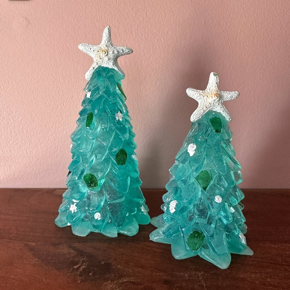 Resin Sea Glass Christmas Tree || Set of 2